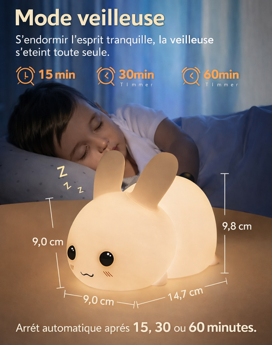 Veilleuse Bébé lapin LED rechargeable avec Télécommande