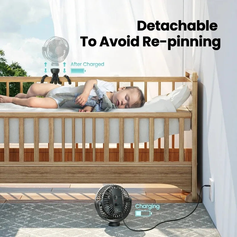 Mini Ventilateur Bébé – Trépied Flexible 360°, 3 Vitesses