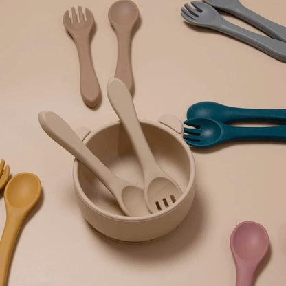 Set Cuillère & Fourchette Bébé en Silicone – Sans BPA & Antidérapant
