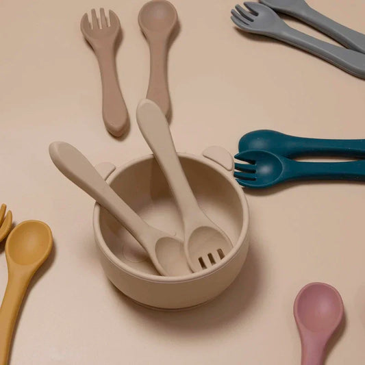 Set Cuillère & Fourchette Bébé en Silicone – Sans BPA & Antidérapant
