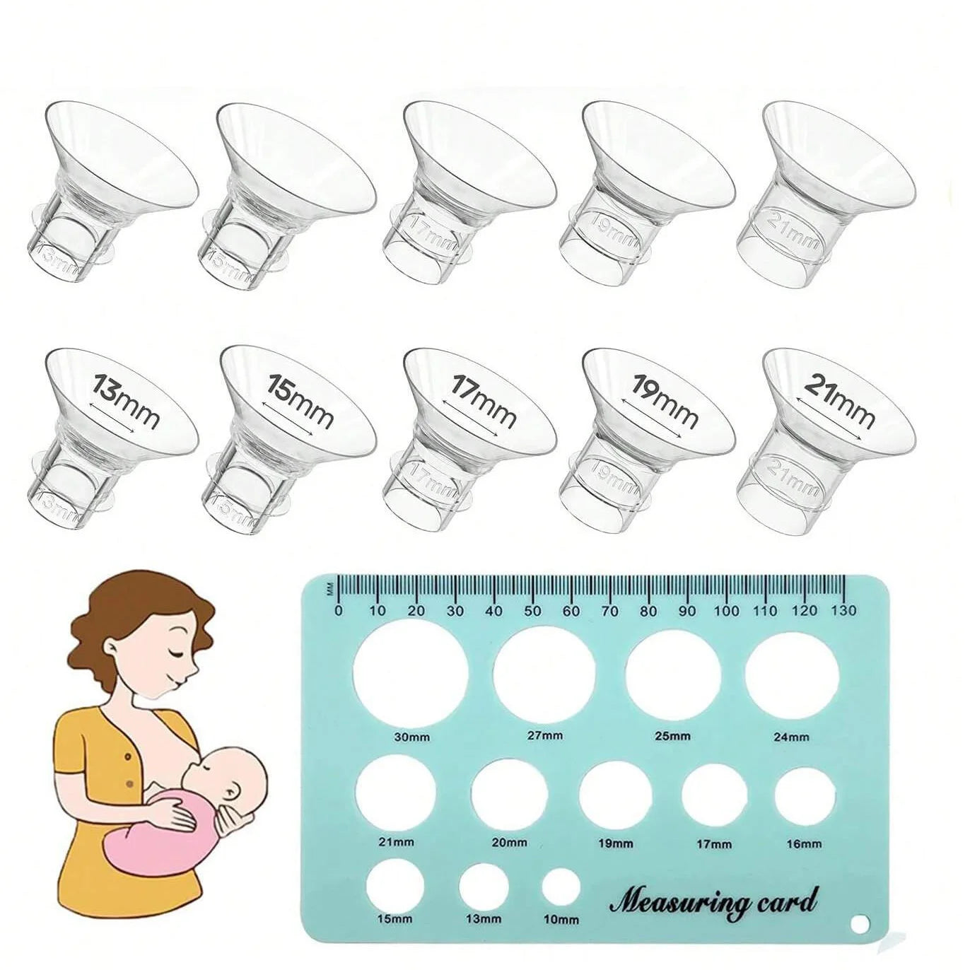 Kit de Mesure et Inserts pour Tire-Lait – 10 Pièces Silicone (13 à 21 mm)