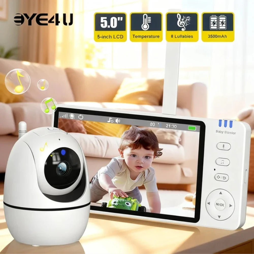 Babyphone avec Caméra PTZ sans Wifi  – Zoom, Température & Berceuse